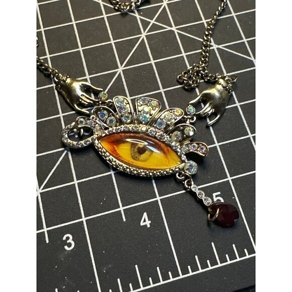 Gold tone rhinestone embellished evil eye pendant necklace creepy cute goth - Picture 2 of 5